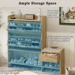 Bellemave® 47.2" Shoe Storage Cabinet Rattan With 2 Flip Drawers, Storage Drawer and Bench - Bellemave