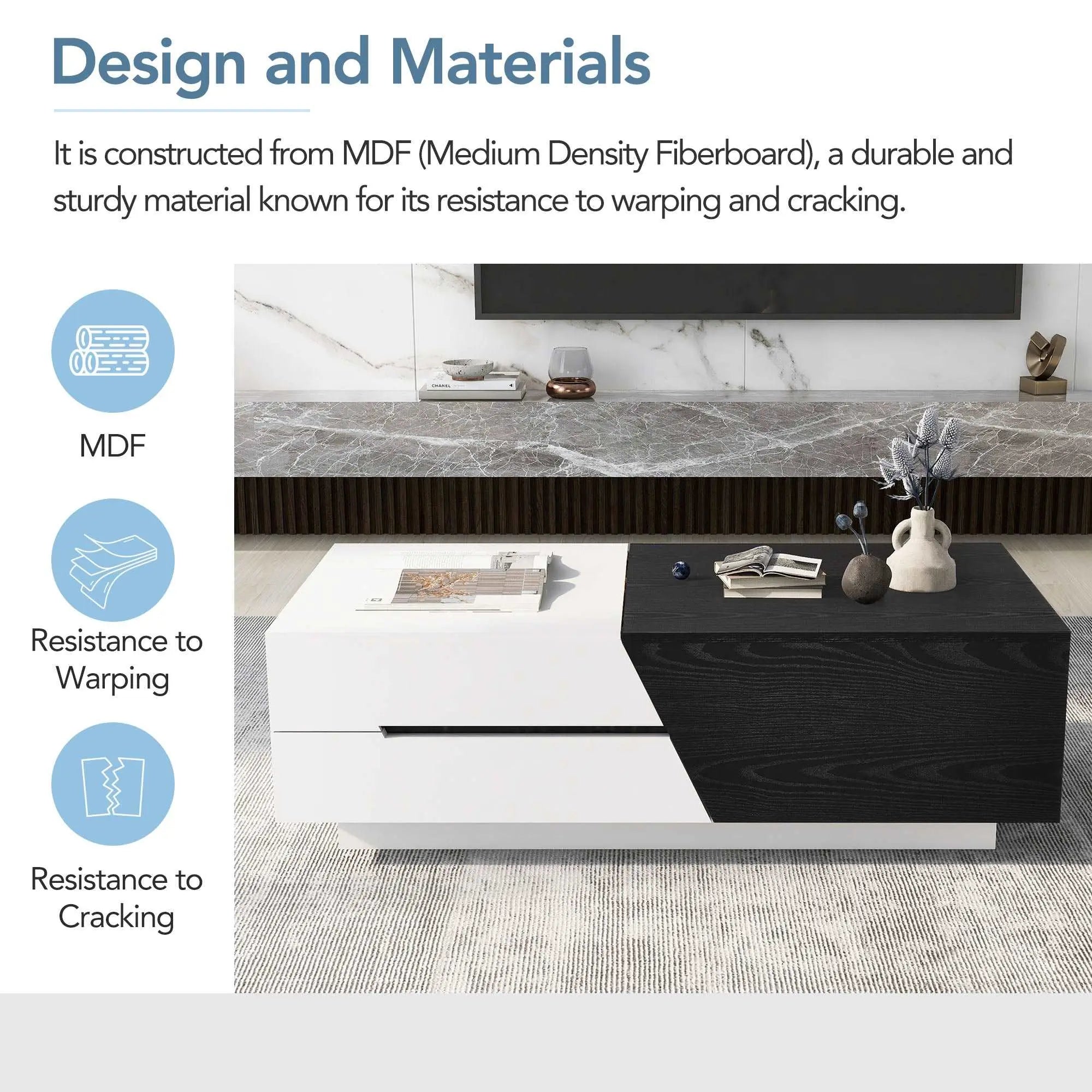 Bellemave® 47.24" Modern Extendable Sliding Top Coffee Table with Storage - Bellemave