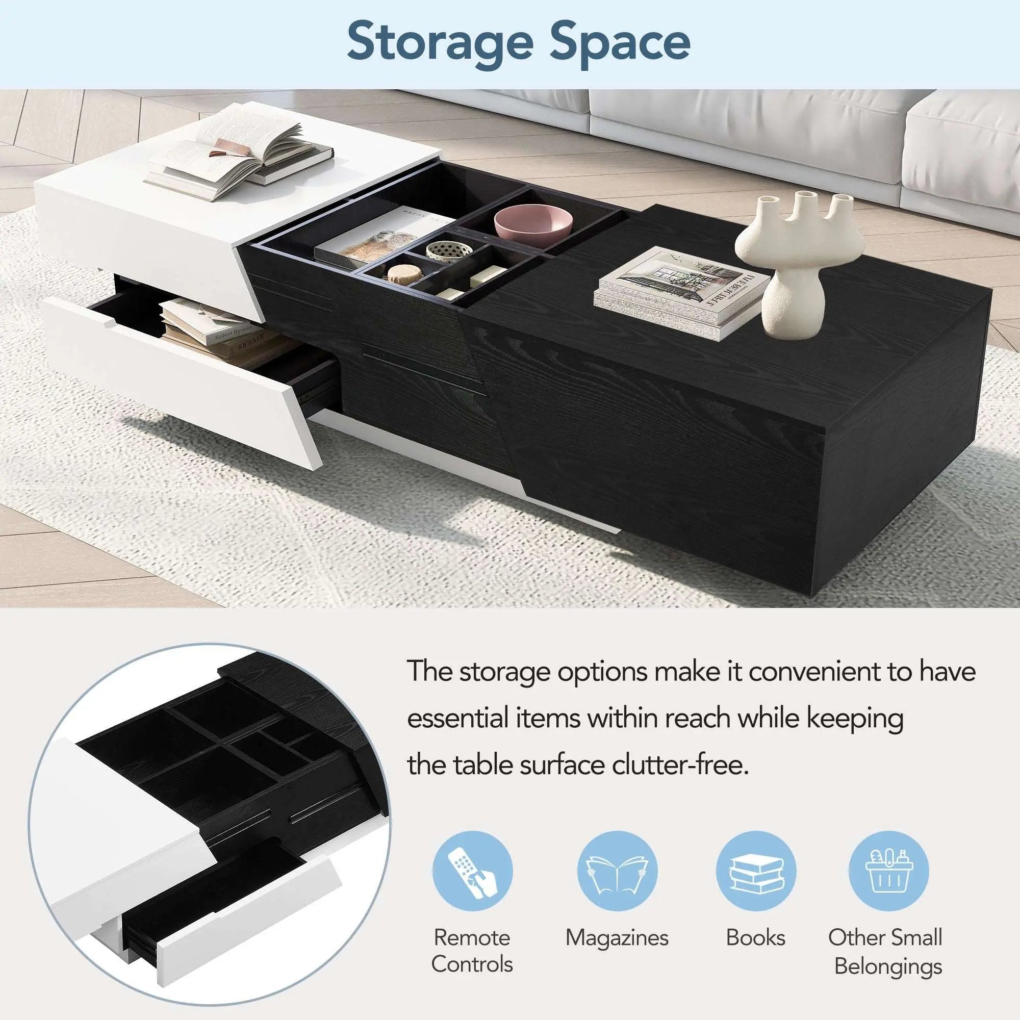 Bellemave® 47.24" Modern Extendable Sliding Top Coffee Table with Storage - Bellemave