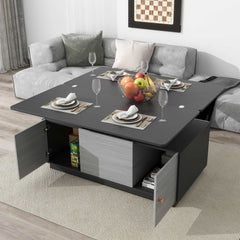 Bellemave® 47.24" Modern Gray Multi - functional Rectangle Lift - top Coffee Table Extendable with Storage - Bellemave
