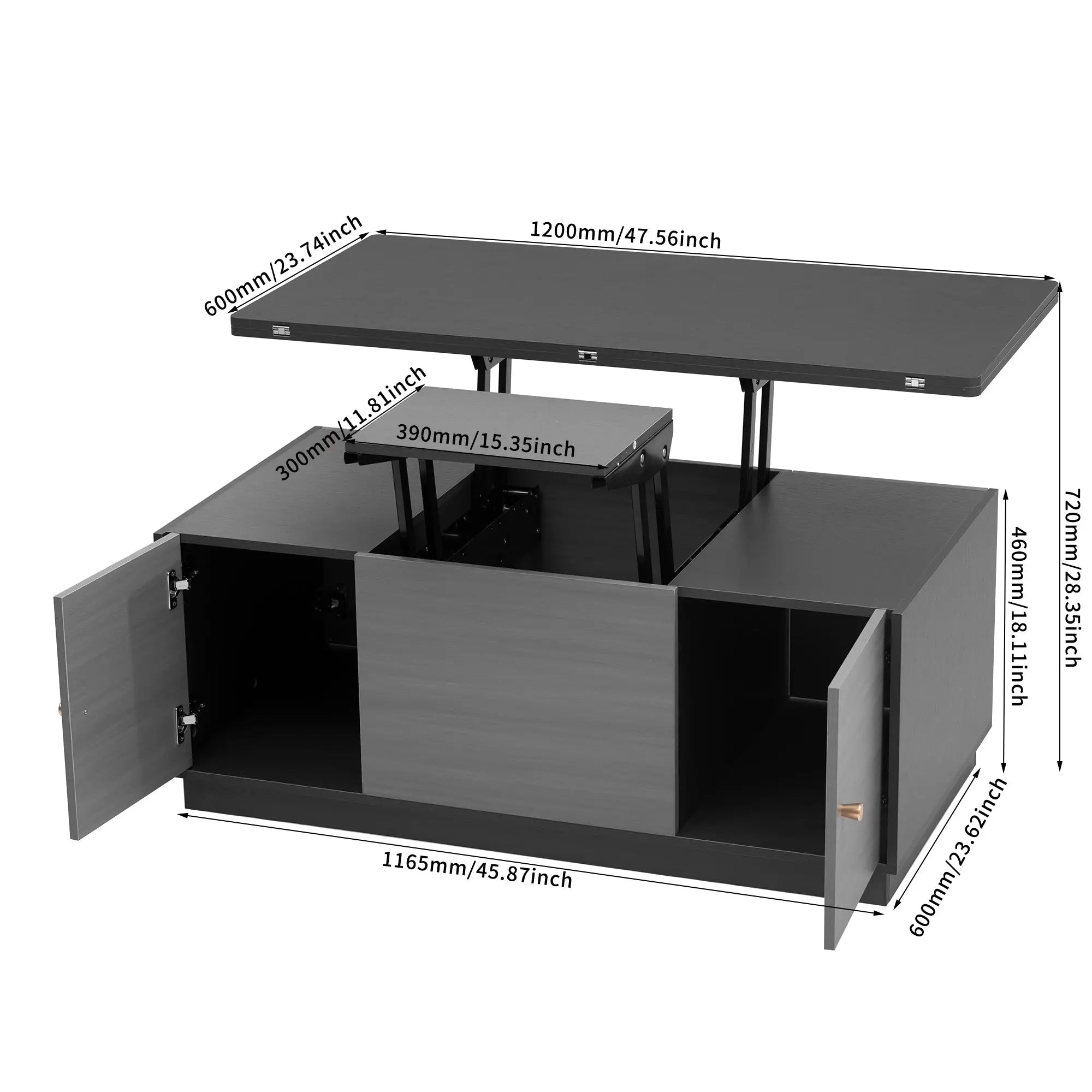 Bellemave® 47.24" Modern Gray Multi - functional Rectangle Lift - top Coffee Table Extendable with Storage - Bellemave