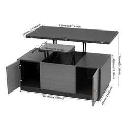 Bellemave® 47.24" Modern Gray Multi - functional Rectangle Lift - top Coffee Table Extendable with Storage - Bellemave