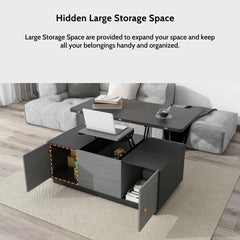 Bellemave® 47.24" Modern Gray Multi - functional Rectangle Lift - top Coffee Table Extendable with Storage - Bellemave