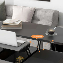 Bellemave® 47.24" Modern Gray Multi - functional Rectangle Lift - top Coffee Table Extendable with Storage - Bellemave