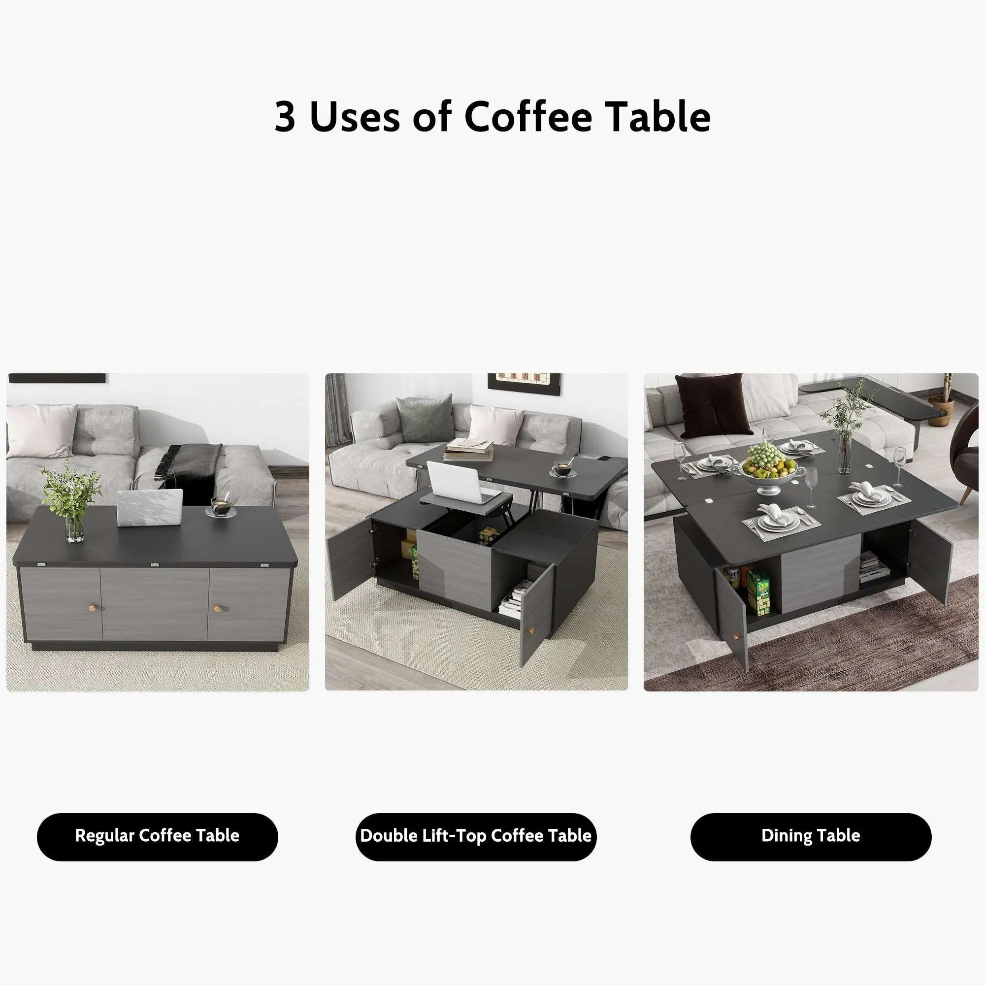 Bellemave® 47.24" Modern Gray Multi - functional Rectangle Lift - top Coffee Table Extendable with Storage - Bellemave
