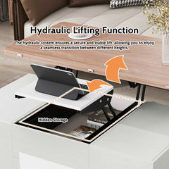 Bellemave® 47.24" Modern Walnut & White Lift Top Coffee Table Multifunctional Table with Drawers & Shelves - Bellemave