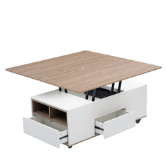 Bellemave® 47.24" Modern Walnut & White Lift Top Coffee Table Multifunctional Table with Drawers & Shelves - Bellemave