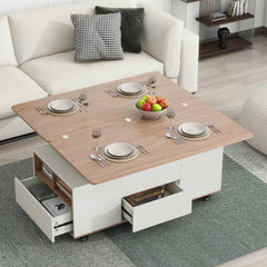 Bellemave® 47.24" Modern Walnut & White Lift Top Coffee Table Multifunctional Table with Drawers & Shelves - Bellemave