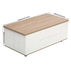 Bellemave® 47.24" Modern Walnut & White Lift Top Coffee Table Multifunctional Table with Drawers & Shelves - Bellemave