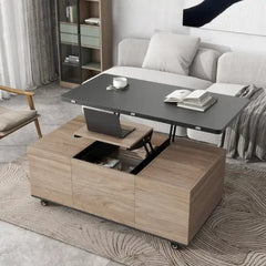 Bellemave® 47.24" Modern Walnut & White Lift Top Coffee Table Multifunctional Table with Drawers & Shelves - Bellemave