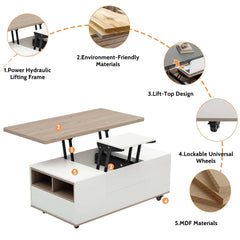 Bellemave® 47.24" Modern Walnut & White Lift Top Coffee Table Multifunctional Table with Drawers & Shelves - Bellemave