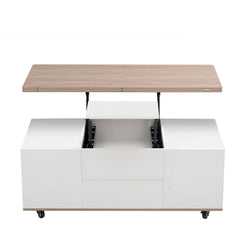 Bellemave® 47.24" Modern Walnut & White Lift Top Coffee Table Multifunctional Table with Drawers & Shelves - Bellemave