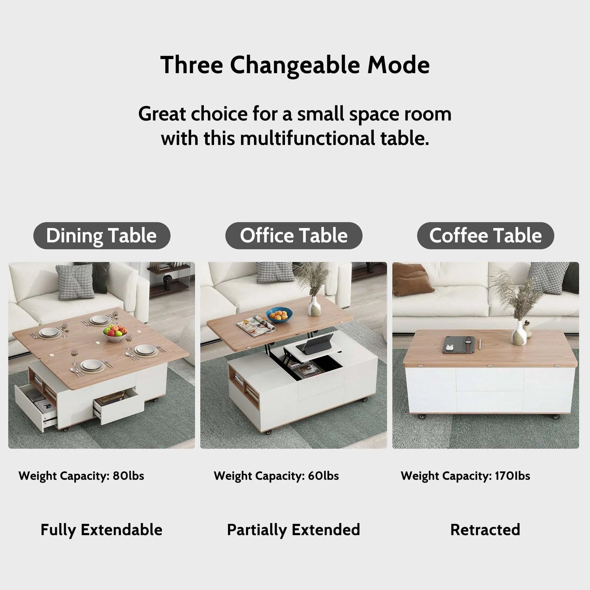 Bellemave® 47.24" Modern Walnut & White Lift Top Coffee Table Multifunctional Table with Drawers & Shelves - Bellemave