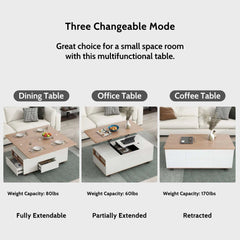 Bellemave® 47.24" Modern Walnut & White Lift Top Coffee Table Multifunctional Table with Drawers & Shelves - Bellemave