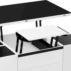 Bellemave® 47.24" Modern White Lift Top Glass Coffee Table with Drawers & Storage Multifunction Table - Bellemave