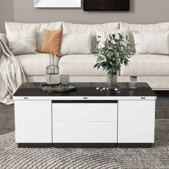 Bellemave® 47.24" Modern White Lift Top Glass Coffee Table with Drawers & Storage Multifunction Table - Bellemave