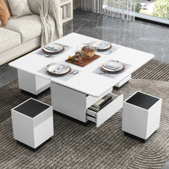 Bellemave® 47.24" Modern White Lift Top Glass Coffee Table with Drawers & Storage Multifunction Table - Bellemave