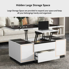 Bellemave® 47.24" Modern White Lift Top Glass Coffee Table with Drawers & Storage Multifunction Table - Bellemave