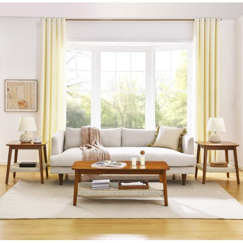 Bellemave® 47.25" Mid - Century Coffee Table with Woven Shelf - Bellemave