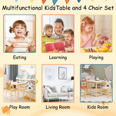 Bellemave® 5 Piece Cartoon Animals Kids Wood Table with 4 Chairs Set - Bellemave
