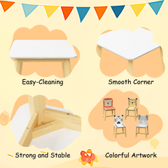 Bellemave® 5 Piece Cartoon Animals Kids Wood Table with 4 Chairs Set - Bellemave