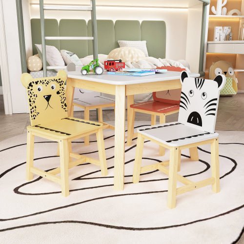 Bellemave® 5 Piece Cartoon Animals Kids Wood Table with 4 Chairs Set - Bellemave
