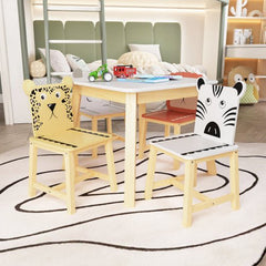 Bellemave® 5 Piece Cartoon Animals Kids Wood Table with 4 Chairs Set - Bellemave