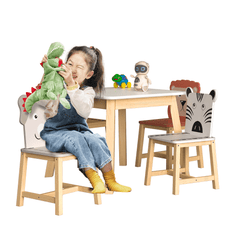 Bellemave® 5 Piece Cartoon Animals Kids Wood Table with 4 Chairs Set - Bellemave