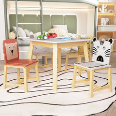 Bellemave® 5 Piece Cartoon Animals Kids Wood Table with 4 Chairs Set - Bellemave