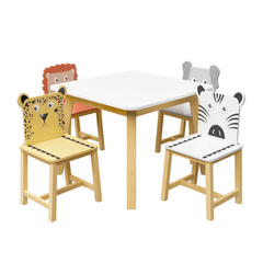 Bellemave® 5 Piece Cartoon Animals Kids Wood Table with 4 Chairs Set - Bellemave