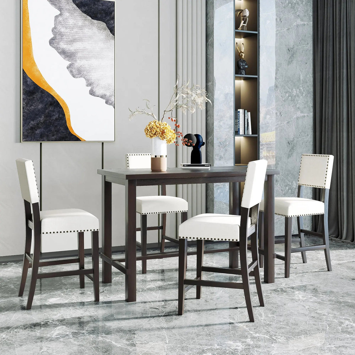 Bellemave® 5 - Piece Counter Height Dining Set, Classic Elegant Table and 4 Chairs - Bellemave