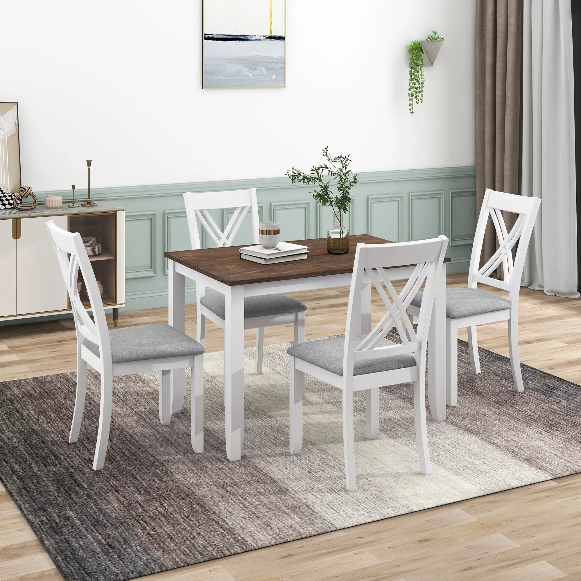 Bellemave® 5 - Piece Minimalist Wood Dining Table Set with 4 X - Back Chairs - Bellemave