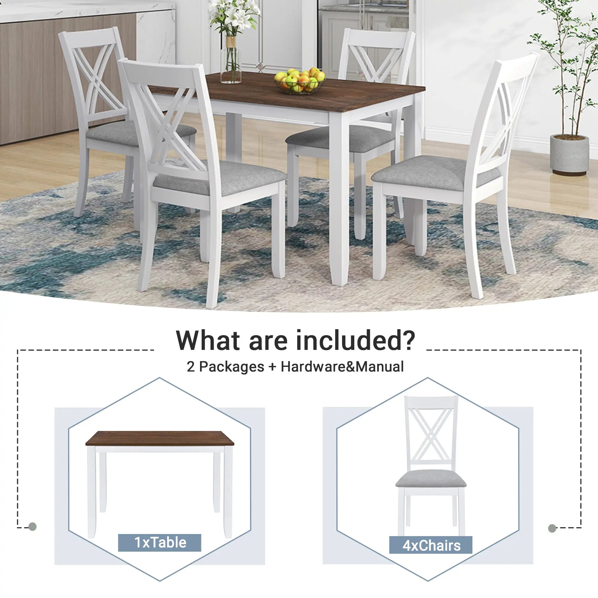 Bellemave® 5 - Piece Minimalist Wood Dining Table Set with 4 X - Back Chairs - Bellemave