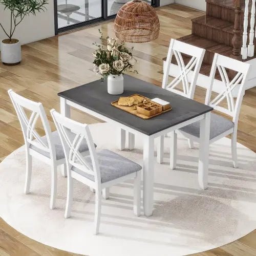 Bellemave® 5 - Piece Minimalist Wood Dining Table Set with 4 X - Back Chairs - Bellemave