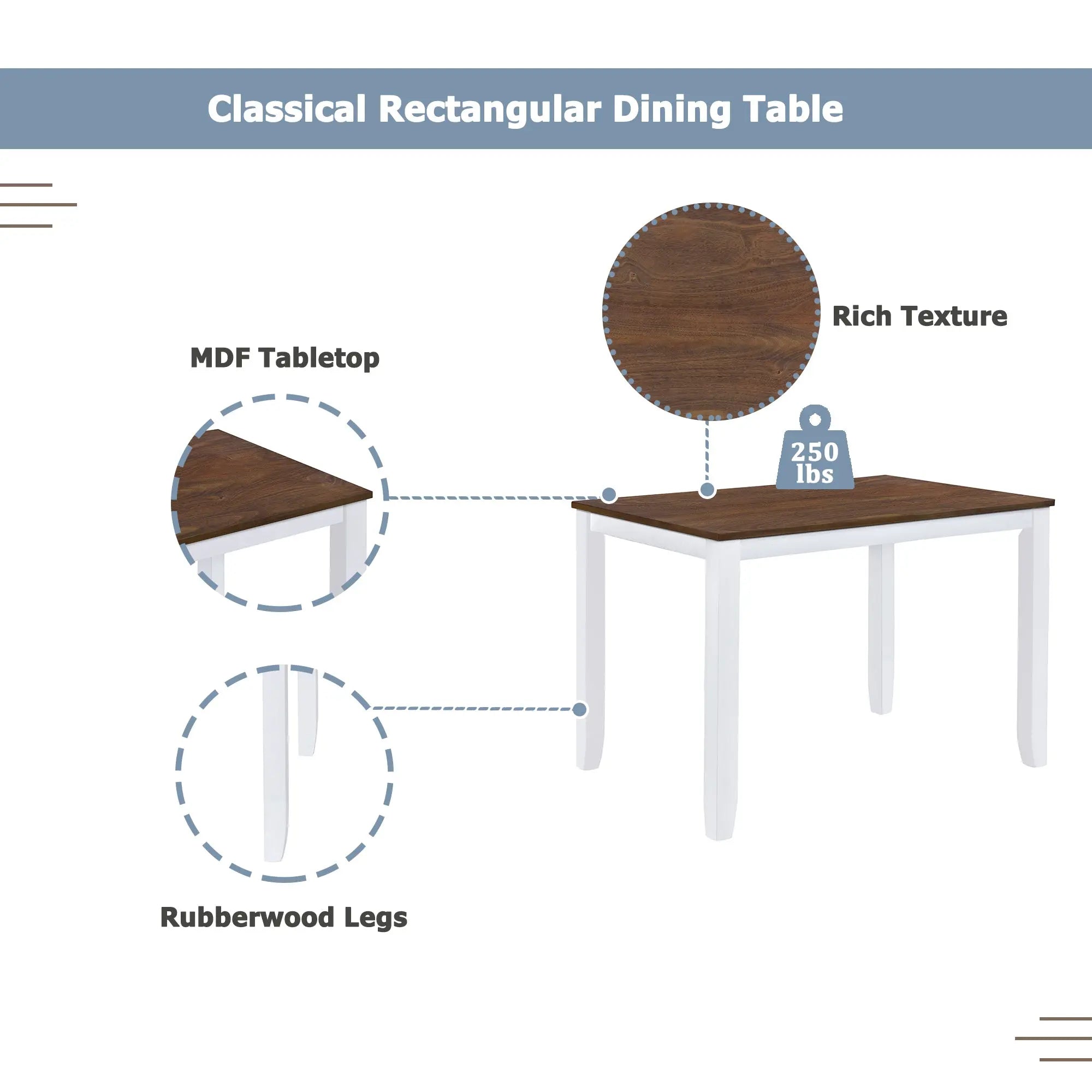 Bellemave® 5 - Piece Minimalist Wood Dining Table Set with 4 X - Back Chairs - Bellemave