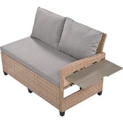 Bellemave® 5 - Piece Outdoor Patio Rattan Sofa Set with 2 Extendable Side Tables, Dining Table and Washable Covers - Bellemave