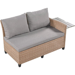 Bellemave® 5 - Piece Outdoor Patio Rattan Sofa Set with 2 Extendable Side Tables, Dining Table and Washable Covers - Bellemave