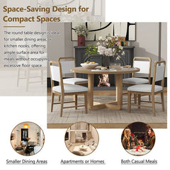 Bellemave® 5 - Piece Retro Dining Set, Round Table Top with Radial Wood Grain Design and 4 Upholstered Chairs - Bellemave