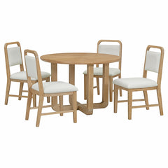 Bellemave® 5 - Piece Retro Dining Set, Round Table Top with Radial Wood Grain Design and 4 Upholstered Chairs - Bellemave