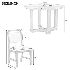 Bellemave® 5 - Piece Retro Dining Set, Round Table Top with Radial Wood Grain Design and 4 Upholstered Chairs - Bellemave