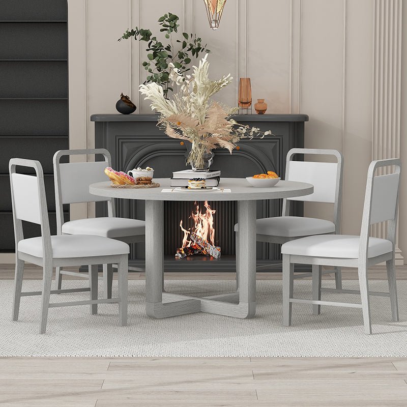 Bellemave® 5 - Piece Retro Dining Set, Round Table Top with Radial Wood Grain Design and 4 Upholstered Chairs - Bellemave