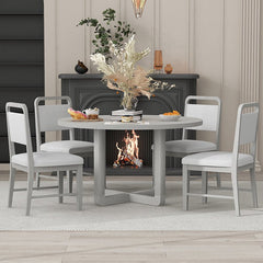 Bellemave® 5 - Piece Retro Dining Set, Round Table Top with Radial Wood Grain Design and 4 Upholstered Chairs - Bellemave