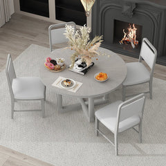 Bellemave® 5 - Piece Retro Dining Set, Round Table Top with Radial Wood Grain Design and 4 Upholstered Chairs - Bellemave