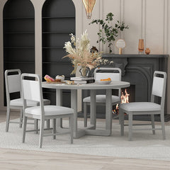 Bellemave® 5 - Piece Retro Dining Set, Round Table Top with Radial Wood Grain Design and 4 Upholstered Chairs - Bellemave