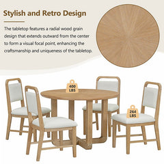 Bellemave® 5 - Piece Retro Dining Set, Round Table Top with Radial Wood Grain Design and 4 Upholstered Chairs - Bellemave