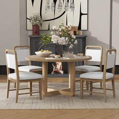 Bellemave® 5 - Piece Retro Dining Set, Round Table Top with Radial Wood Grain Design and 4 Upholstered Chairs - Bellemave