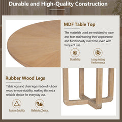 Bellemave® 5 - Piece Retro Dining Set, Round Table Top with Radial Wood Grain Design and 4 Upholstered Chairs - Bellemave