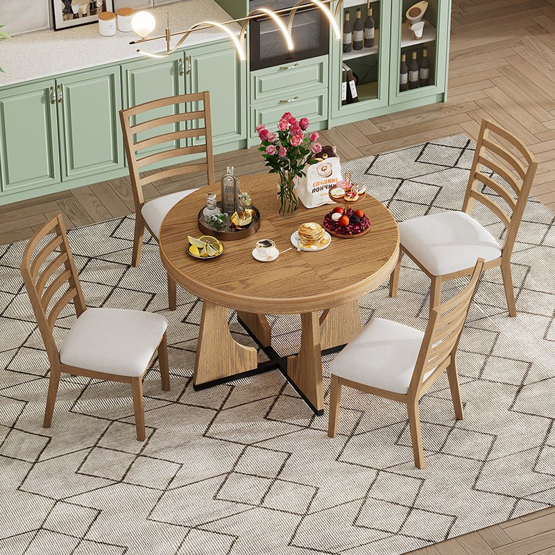 Bellemave® 5 - Piece Retro Rustic Functional Dining Set, 1 Extendable Table with a 16" Leaf and 4 Upholstered Chairs - Bellemave