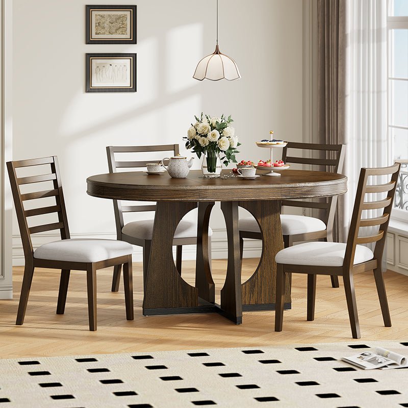 Bellemave® 5 - Piece Retro Rustic Functional Dining Set, 1 Extendable Table with a 16" Leaf and 4 Upholstered Chairs - Bellemave