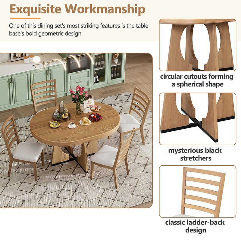Bellemave® 5 - Piece Retro Rustic Functional Dining Set, 1 Extendable Table with a 16" Leaf and 4 Upholstered Chairs - Bellemave